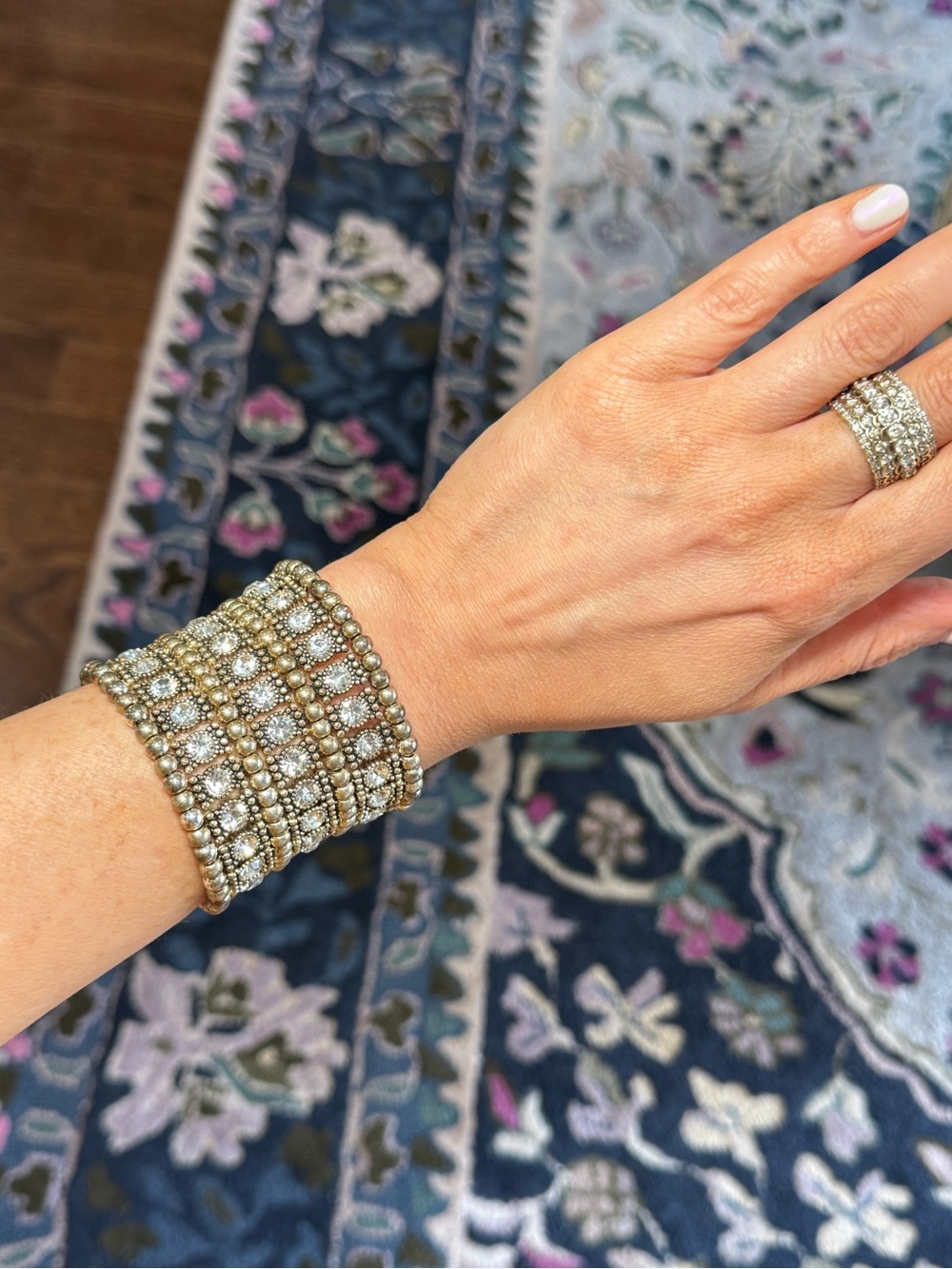 ⚜️🪩 Elegant Crystal Elastic Gold Diamond Bracelet Sparkle Statement Stretch 🪩⚜️ - Picture 9 of 9
